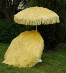 Parasol raffia hawaï geel